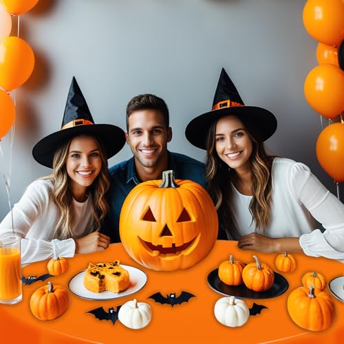 Image of CIEOVO 12 Pack Halloween Plastic Tablecloth Black Orange Purple Color Disposable Waterproof Round Tablecloth for Halloween Witch Vampire Party Decorations