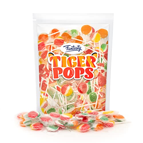 Funtasty Halloween Tiger Pops Fruit Flavored Lollipops Hard Candy, Bulk Pack 2 Pounds (75 Count)
