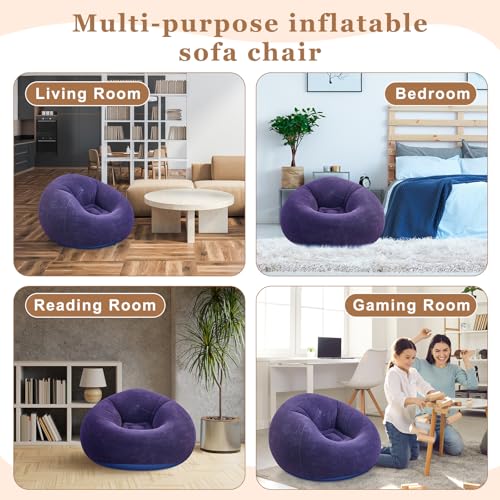 Image of Realspring 6 Pcs Inflatable Bean Bag Chair, Air Pump,Blue | Electric Pump for Inflation, Foldable Blow up Chairs for Outdoor Movie Seating, Portable Sofa for Adults Camping