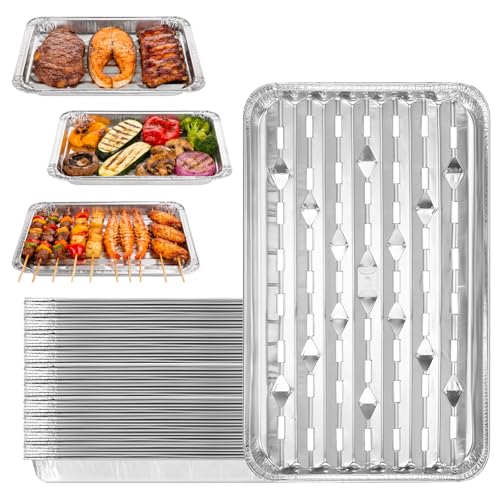 MESTAEK 20-Pack 13' × 8.6' Food-Grade Aluminum Foil Disposable BBQ Grill Trays – Perforated Grill Baskets for Meat, Veggies & Seafood, Easy Outdoor Grilling & Cleanup