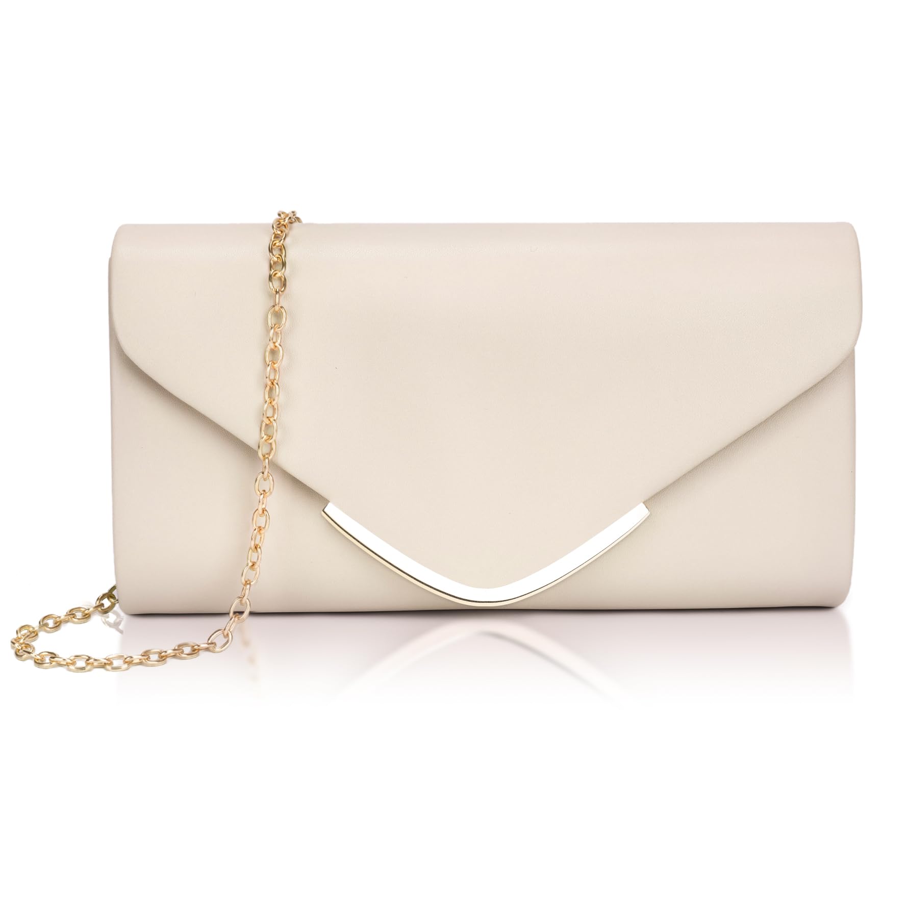 Women's Clutches, Envelope Leather Clutch Bag w/Chain, Elegant Minimalist Evening Hand Shoulder Bag, 22x12x5CM