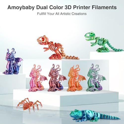 Image of Dual Color Silk PLA Filament 1.75mm 3D Printer Filament Bundle, 2kg Spool (4.4lbs), Dimensional Accuracy + /- 0.03 mm, Fit Most FDM 3D Printers (Blue Green + Purple Green)