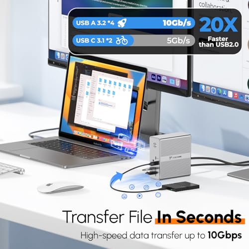 undefined TobenONE DisplayLink Docking Station Triple Monitor with 120W Power Adapter, Triple 4K Display for MacBook Pro/Air, Thunderbolt 4/3, USB-C Windows(3X HDMI, 3X DP, 2xUSB-C, 4xUSB 3.2, SD/TF) の商品画像 5