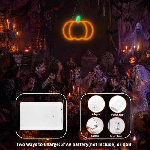 Image of MissAudrey Halloween Light Up Big Pumpkin Neon Sign Window Decor Lights