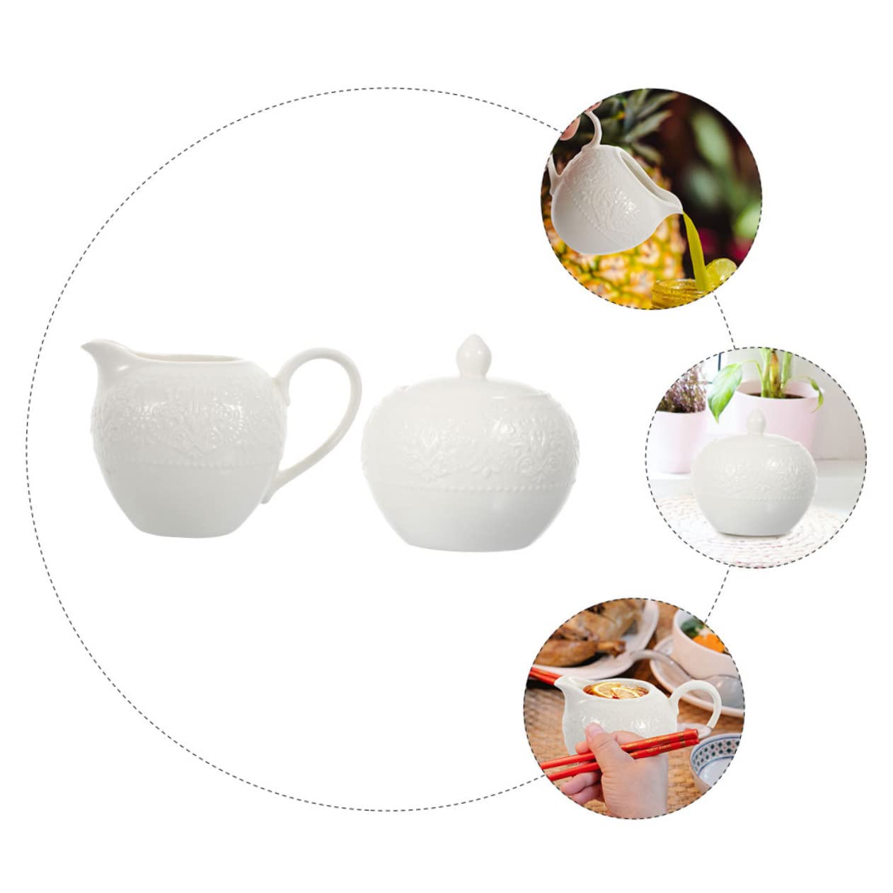 Juego de Azucarero y Jarra de Leche de Cerámica Ecológica Diseño en Relieve, 2 Piezas, Resistente al Calor, Apto para Cocina y Restaurante, Contenedores Versátiles para Café