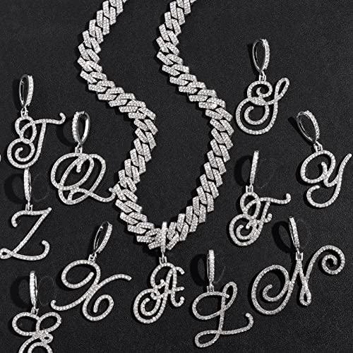 Ptjdsmf Gold Silver Plated Initial Cuban Link Chain Necklace For Women Cursive Letter Gold Miami Cuban Link Chain Iced Out Chain With Pendant For Women (Silver, A) #TOP5
