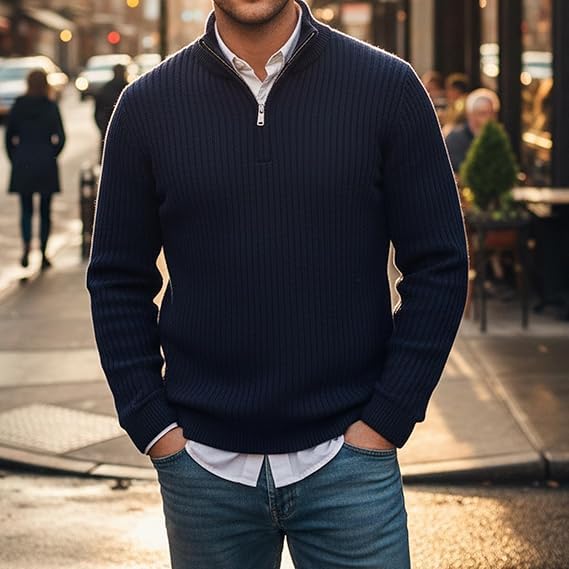 Mokaloha Men's Stylish Quarter-Zip Corduroy Ribbed Polo Sweatshirt, Pacificozy Waffle Stand Long Sleeved Sweat Shirt 5