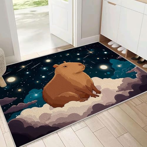 Tapis Capybara pour salon et chambre ado motif espace bleu cobalt