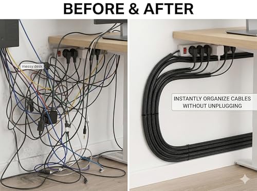 1/4 pulgada manga dividida para cables - protector de cables de 6.5 pies para gestión de cables a prueba de mascotas, envoltura de cable flexible negra para hogar, oficina, computadora, TV y electrónica automotriz miniatura 5