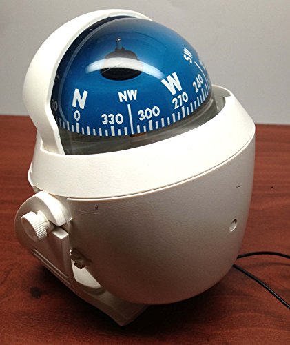Brújula náutica blanca para bote con luz LED y soporte miniatura 2