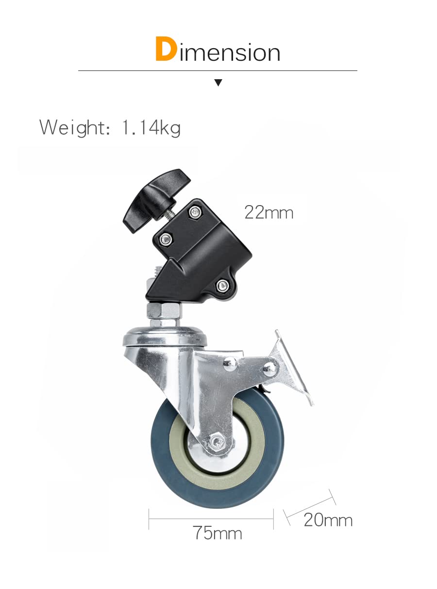AMBITFUL 3 X Light Stand Wheels Install Diameter of 22 mm Adjustable 360° with Locking Function Light Stand Wheels for Photo Video Studio Shooting