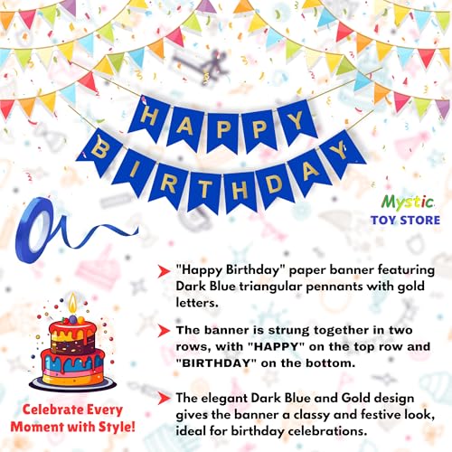 Image of 45th Happy Birthday Decoration Kit Dark Blue for 45 year Old Boys Girls Women with Number Forty-five Party Decorations Decor Celebration Items Item Set Combo Reusable Paper Banner