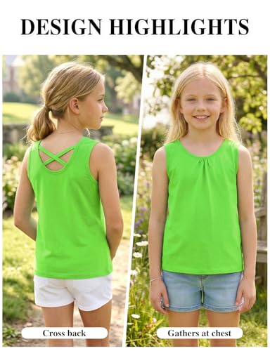 Image of Noomelfish Girls Criss Cross Back Tank Tops Soft Jersey Cotton Sleeveless Shirts (3-12 Years)