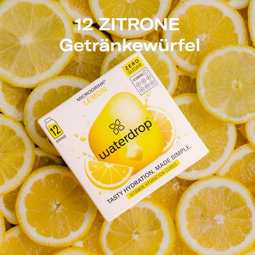 waterdrop® Microdrink Limonade: Zitrone, 12 Drops Würfel, zuckerfreies Getränkpulver, fruchtige Sorte, Frucht- und Pflanzenextrakten, mit wertvollen Vitaminen, Wasserzusatz