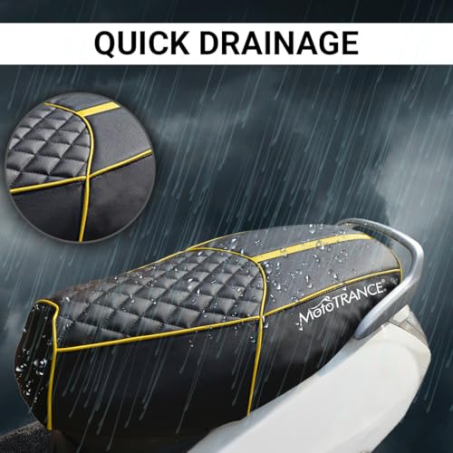 Image of Mototrance Black Yellow | PU Leather Designer | Anti-Slip | Waterproof | Ergonomic Design | Custom Fit | Bike Scooty Seat Cover | MTSC-303-BLYW | Compatible with Bajaj Chetak