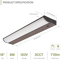 Vista 2 de ASD Iluminación LED para debajo del gabinete color bronce, 45,7 cm 8W 715 lm, luces regulables cableadas para debajo del gabinete para cocina