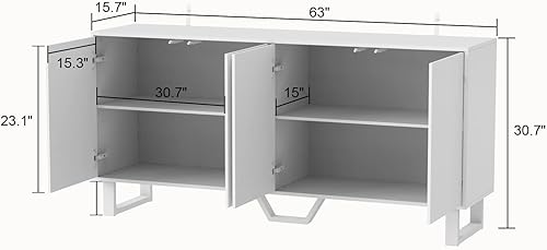 Miniatura 2 de Homsee Aparador moderno con 4 puertas decorativas, 4 compartimentos de almacenamiento y estantes ajustables, mesa consola de madera con patas de
