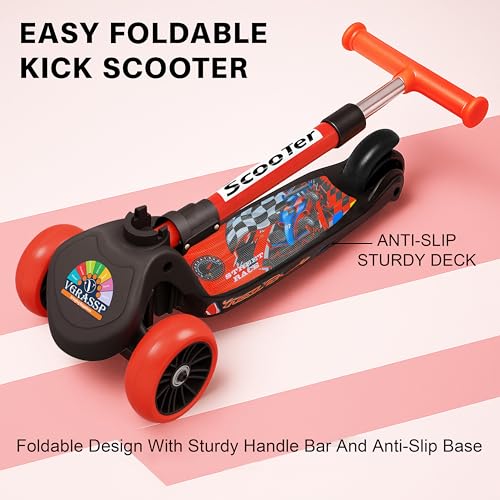 Image of VGRASSP 3 Wheel Skate Scooter for Kids with PVC Wheels, Foldable & Height Adjustable Handlebar, Rear Brake - Outdoor Kick Cycle for Boys & Girls - (Broad Wheels)