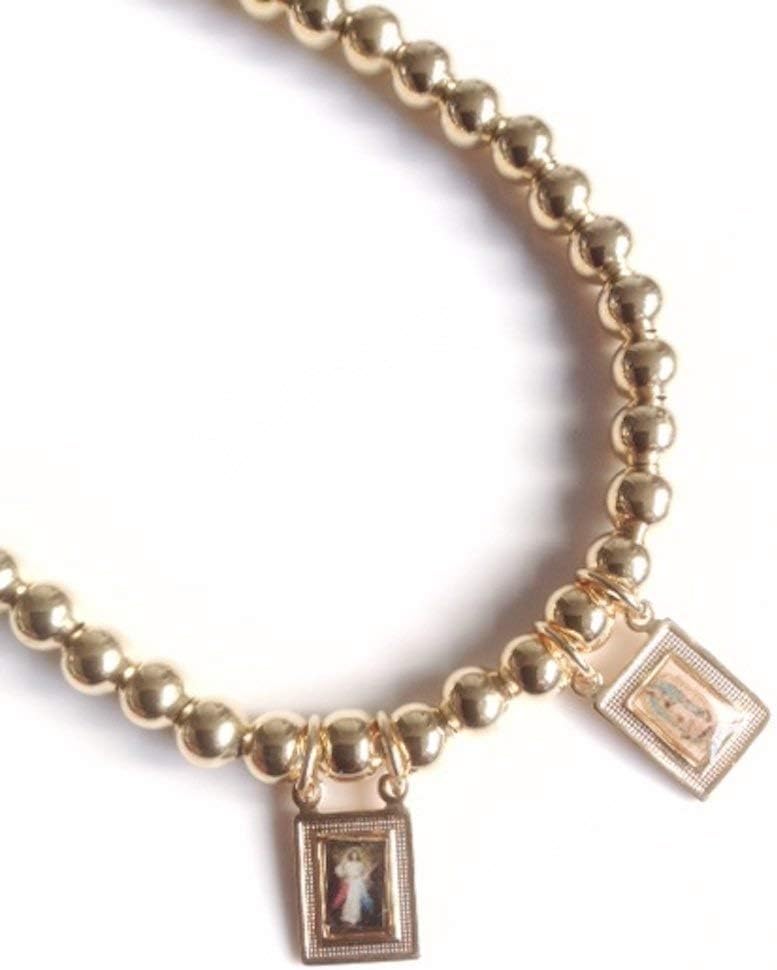 SIFRIMANIA 18K Gold Plated Catholic Scapular Adjustable Ball Bead Bracelet with Divine Mercy and Virgin of Guadalupe Medals - Image 3