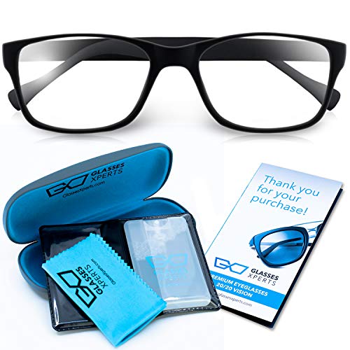Blue Light Blocking Glasses for Computer - UV Filter Lenses with Cleaning Spray, Cloth, Case - Non-Prescription - for Work, Gaming, Reading - Protect from Eye Strain, Dry Eyes - for Men, Women - Black