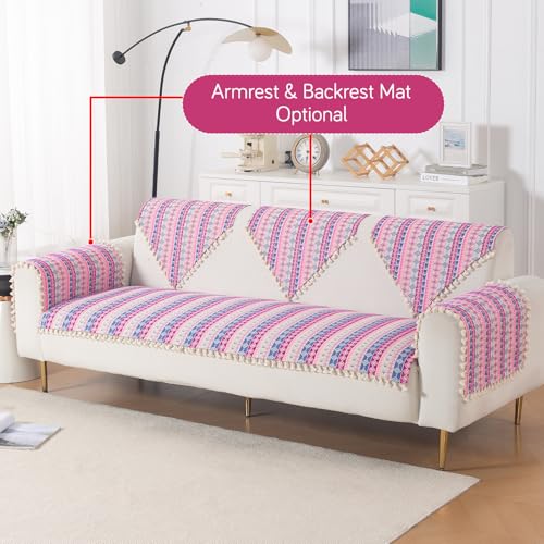 Image of HOKIPO Sofa Cover Mat with Tassel | 300 GSM Cotton Acrylic Jacquard for 3 Seater Sofa,'Trivana Series' Periwinkle Blue (IN-936-J5*S)
