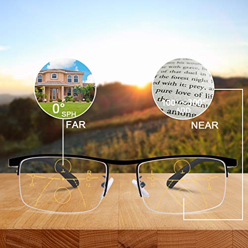 Vepiant Progressive Multifocus Reading Glasses Blue Light Blocking No Line Multifocal Computer Readers UV Protection for Men Women Metal Frame Semi Rimless Presbyopic Eyeglasses Anti Glare Eyewear by Vepiant - Image 3