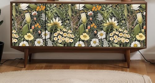 Image of Peel and Stick Vintage Flowers Leaves Design Wallpaper | Waterproof Removable Wallpaper | Self Adhesive Wallpaper for Bedroom Living Room Home & Kitchen |16.5X87Inch