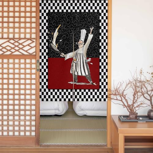 Sauoromeon のれん カーテン 幅75x丈200cm 厚手 遮光 暖簾 ドアカーテン 仕切り 目隠し 通気性 和風 おしゃれ フラット リング対応 ひも付き 抽象 チェック柄 芸術 テクスチャ コック 台所 勝手口 玄関 キッチン リビング 春夏秋