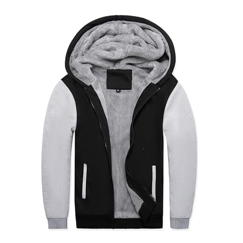 AOTORR Men's Hoodies Full Zip Fleece Jacket Coat Winter Warm Oversized Zip Up Hooded Top with Pockets W02G Black Gray XL