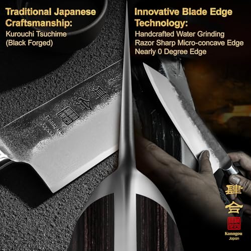Image of kanngou Chef Knife, Black Forged Japanese Kitchen Knife with High Carbon Stainless Steel and Full Tang Pakkawood Handle, Christmas Gift with Premium Box (8.27 Inch Kiritsuke Knife)
