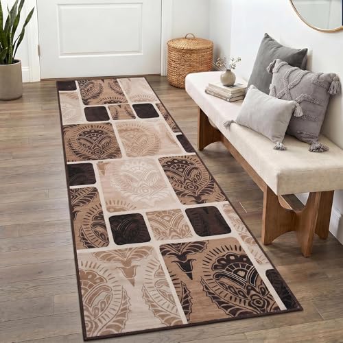 Image of Medallion Vintage Look Carpet for Living Room Bedroom Dining Room | Washable Area Rug with Non Slip TPR Backing | Modern Floor Carpet for Home(Design08-22x55 Inches)