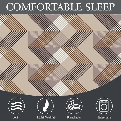 Image of IVAZA Ezyption Cotton Super Soft 240 TC Elastic Fitted All Around Elastic Printed King Size Double Bed Bedsheet with 2 Pillow Cover 72 inch X 78 inch Brown Zig Zag