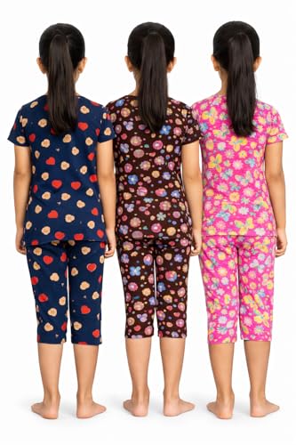 Image of NammaBaby Girl's Cotton Graphic Print Night Suit and Payjama Set - Multipack