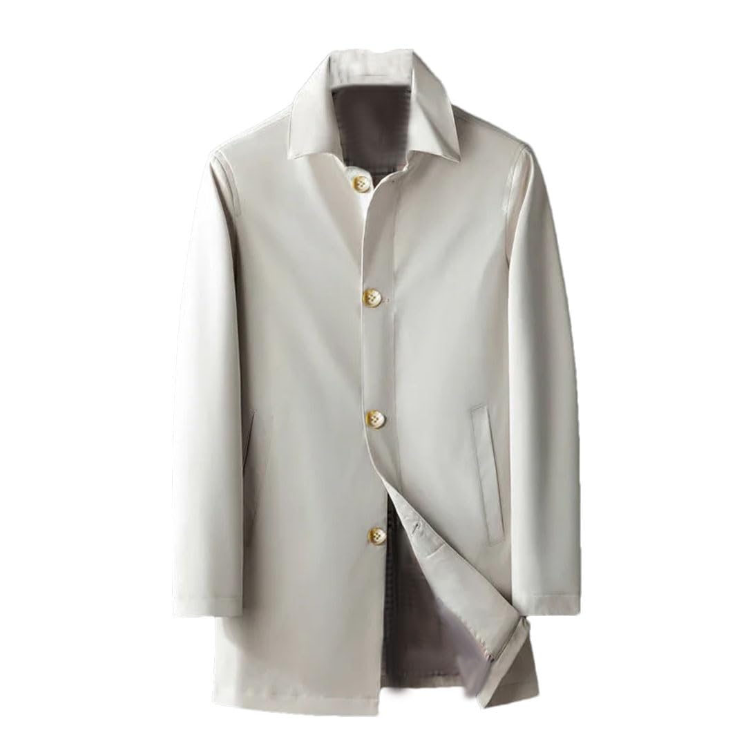 Trench da uomo in tinta unita, medio lungo, bottoni, risvolto, capispalla, affari, tempo libero, cappotto allentato
