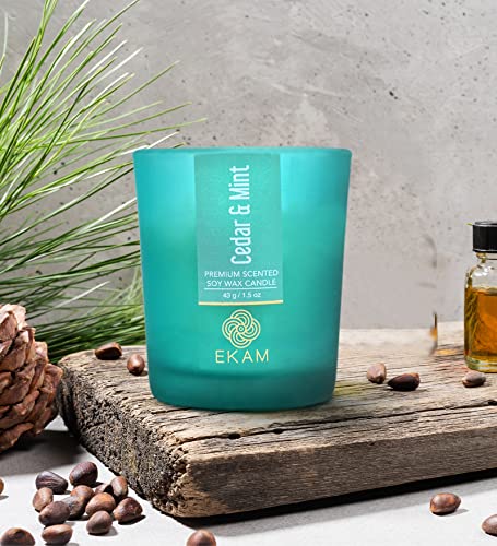 Image of EKAM Cedar & Mint Votive Soy Wax Scented Candle, 40 Grams, 10 Hours Burn Time| Long Lasting Premium Candles | Ideal for Home Decor | Gifting & Aromatherapy (Pack of 12)
