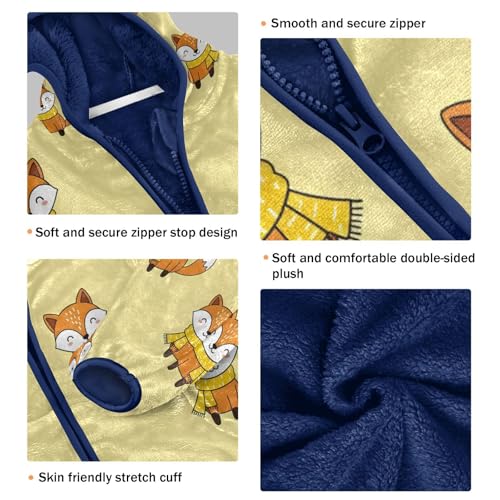 Foxes Wearing Scarves Toddler Fleece Jacket Girl Boys Hooded Fleece Jacket Coat Warm Outwear Zip-up 3-10T3