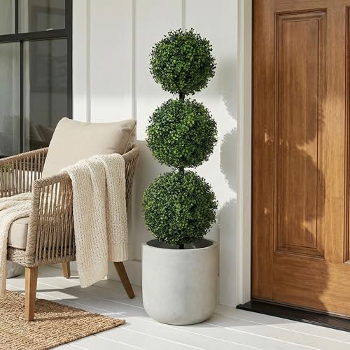 Image of Nearly Natural 36in Artificial Triple Ball Boxwood Topiary Tree - Indoor Outdoor Realistic Faux Greenery for Home Patio Office Decor, Low Maintenance