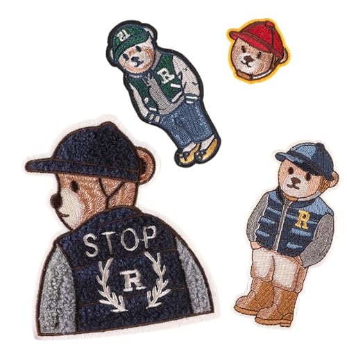 Apliques de costura de oso – Parches cosidos de osos para ropa, coser y planchar, insignias de oso de dibujos animados | 4 parches de hierro y costura para bebés, niños, niños, prendas, mamelucos