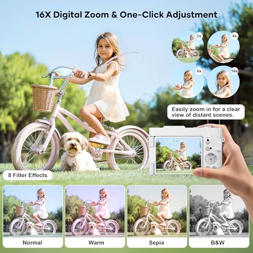 4K Digital Camera for Photography, 50MP Autofocus Point and Shoot Camera with 180° Flip Screen, 16X Zoom Compact Vlogging Camera for YouTube, Travel Camera with 32GB SD Card, White - image 4