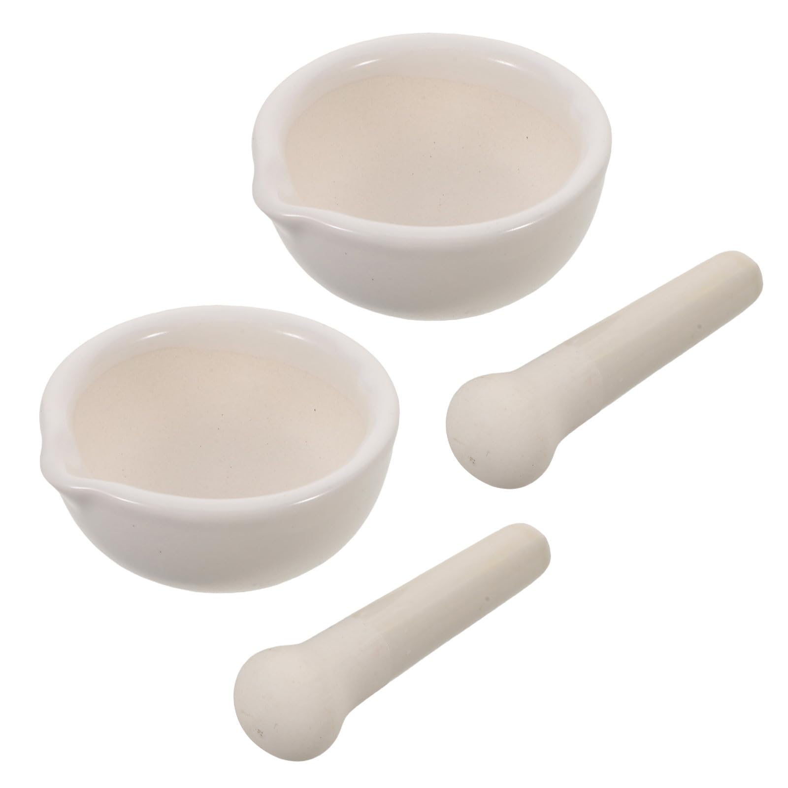 IMIKEYA 2 Pièces Mortier et Pilon en Céramique Blanc avec Bec Verseur, Design Compact et Broyage pour Épices et Assaisonnements Cuisine, 10 Cm