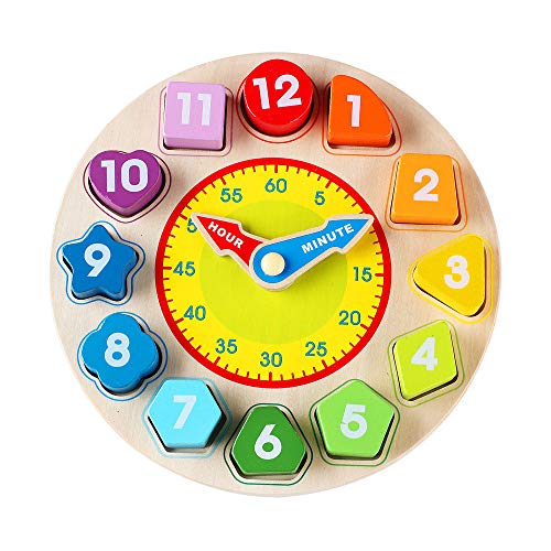 DPDSCVY Multifunctional Clock Learning for Kids,Montessori Teaching Aids, Wooden Time Digital Alarm Clock, Early Education Educational Toys, Shape and Color Classification Clock Teaching.