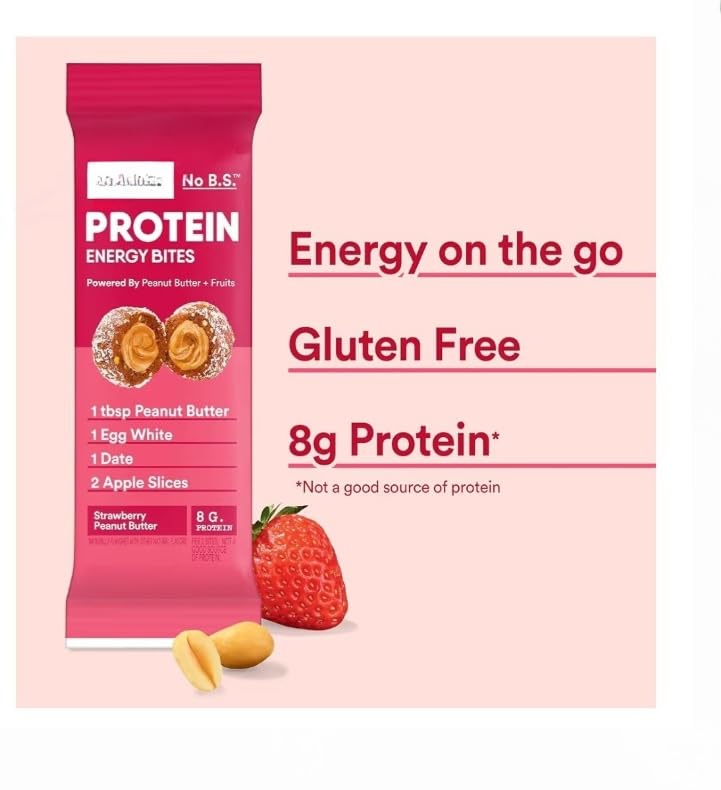Protein Energy Bites, Gluten Free Protein Balls, Strawberry Peanut Butter, 24.6 oz (28 Bites)