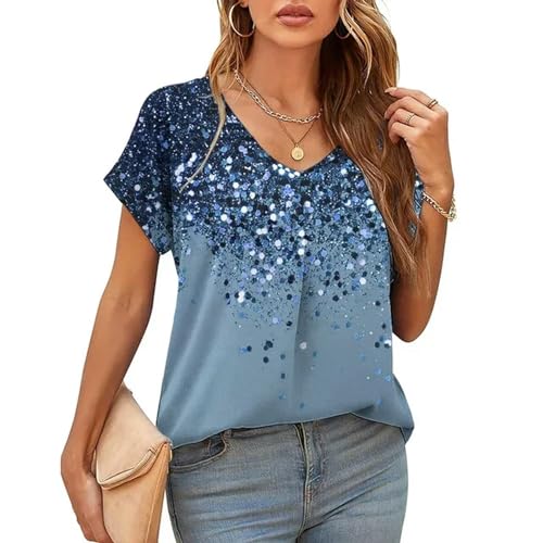 T-shirt imprimé pour les femmes mode col V manches courtes haut oversize TEidea
