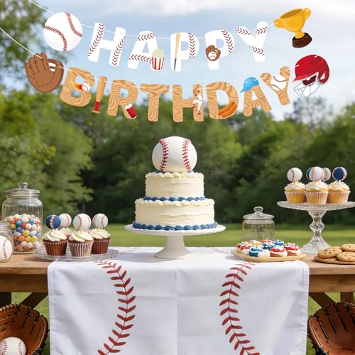 Image of Hooqict Happy Birthday Banner Baseball Birthday Party Decorations Baseball Banner Garland Sign for Kids Boys Men Concession Stand Sport Themed Party Decorations Supplies