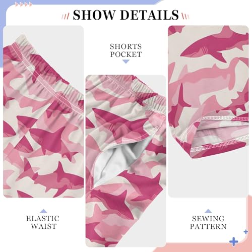 Pink Shark Pattern Pajama Pants Lounge Sleep Pants Elastic Waist Long Pajama Bottoms with Pockets for 6-14 Years4