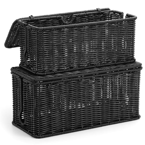 Image of ZhiYo Rattan Cable Management Box, Black Desk Cord Organizer, 2 Pack (M&L)