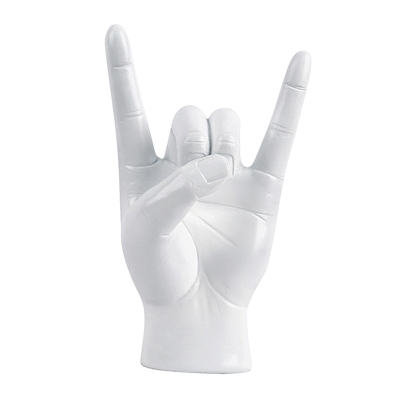Pixzcsa White Left Delicate Home Decor Accent Rock Hand Gesture Statue For Office Bedroom Display Rock Music Gesture Hand Finger Statues Figurines Cafe For Creative, 12X8.5x19.5cm
