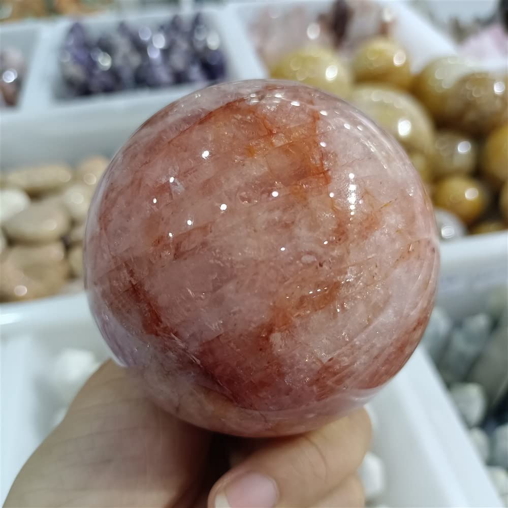 Natural RED Glue Flower Stone Ball Reiki Stone Decoration (Size : 400-450g)