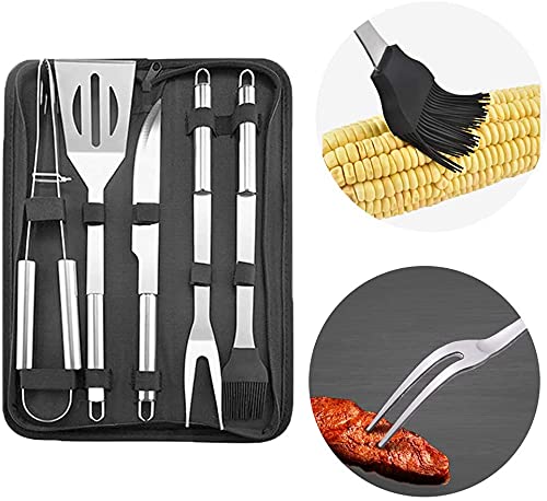 Mokshith Stainless Steel Barbecue 5 Pieces Tool Sets BBQ Grilling Utensils Kit of Fork, Spatula, Tongs & Basting Brush Professional Storage Case for Outdoor & Indoor Barbecue with Bag