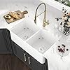 33 White Farmhouse Sink Double Bowl - Kichae 33 Inch Kitchen Sink Reversible Apron Front Fireclay Ceramic Porcelain White Double Basin 50/50 Kitchen Sink with Accessories